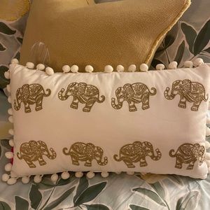 Lilly Pulitzer, Pottery Barn gold elephant pillow,